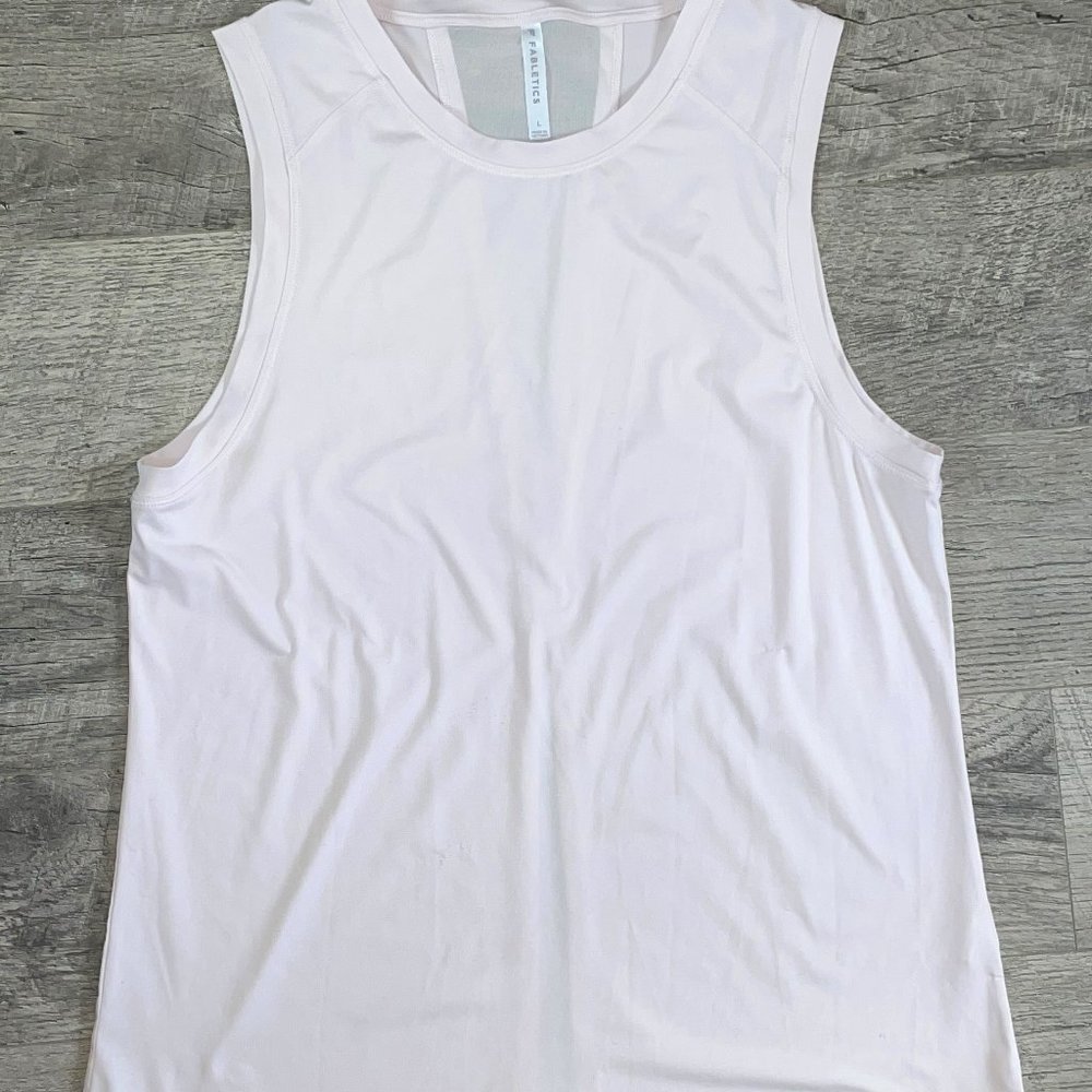 Women L FABLETICS Off-White Exercise Mesh Tank